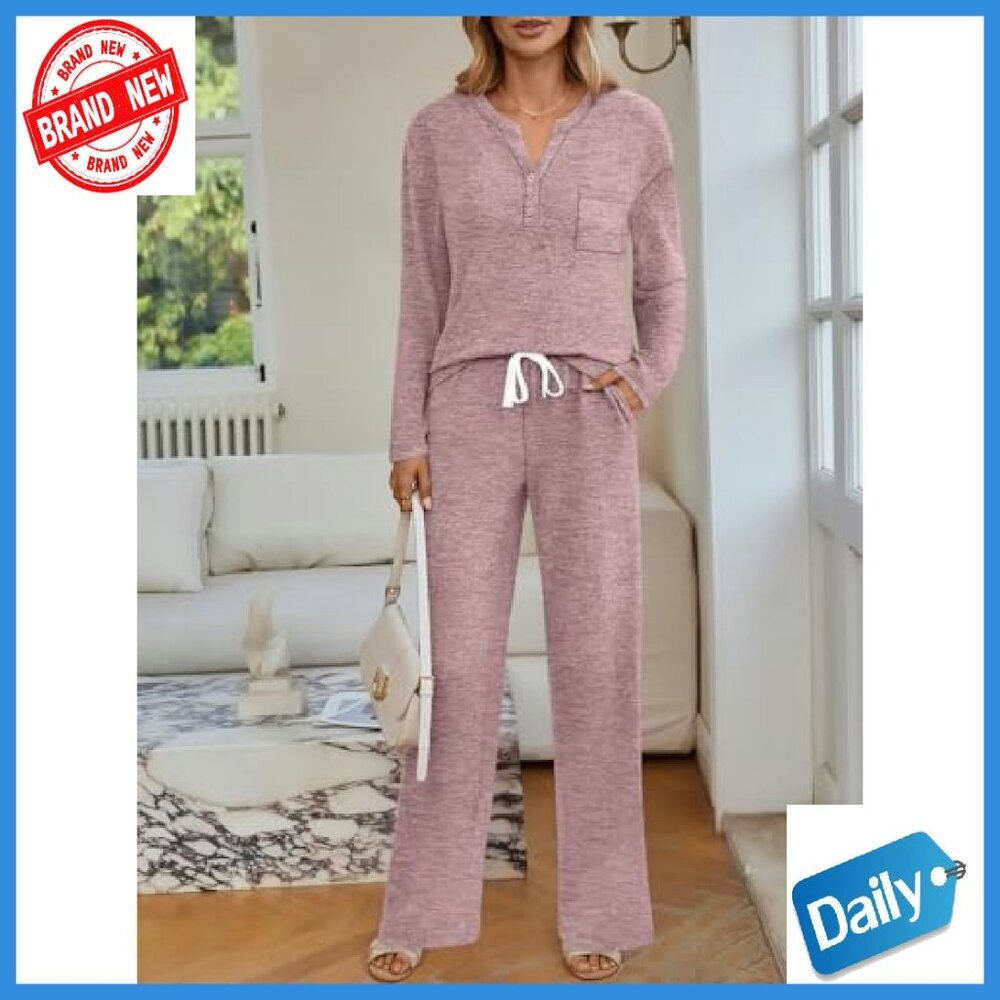 Soft Lounge Set Matching Pajamas Sweatsuit Comfortable Relaxed Fit - Picture 6 of 8